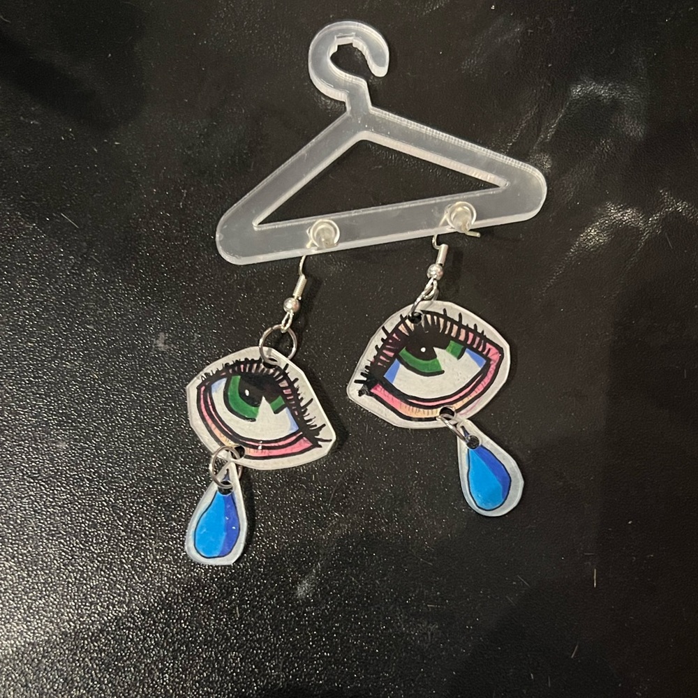 Handmade crying tears shrinky dink earrings!!